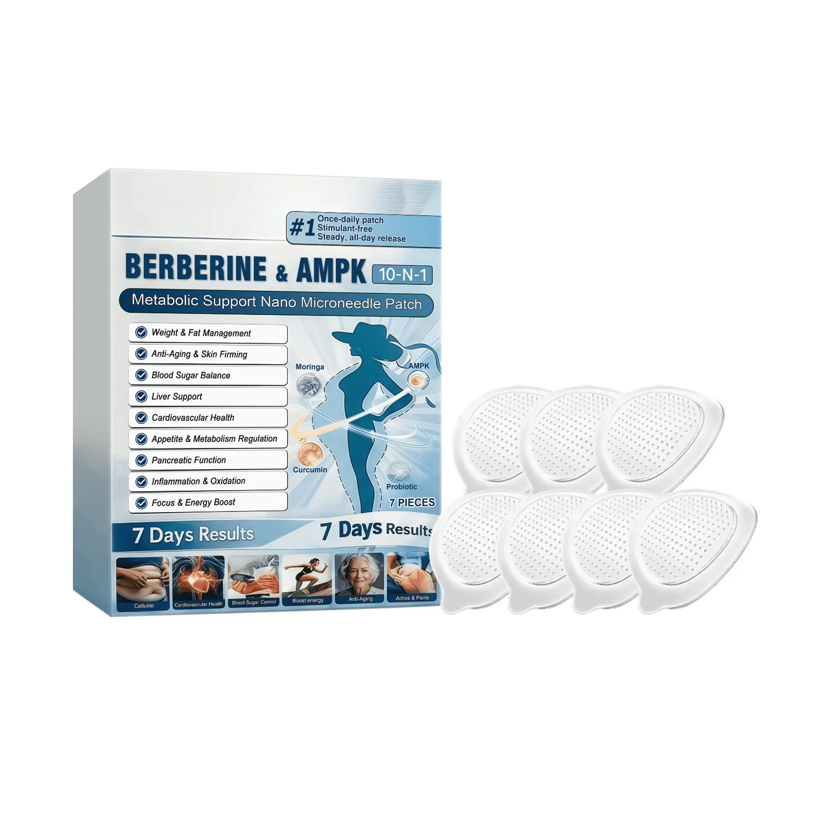 Patch de Soutien Métabolique à la Berbérine AMPK Nano Micro-aiguille Gestion du Poids Promotion des Graisses Soins Corporels Extraits de Moringa Patchs Fermeté