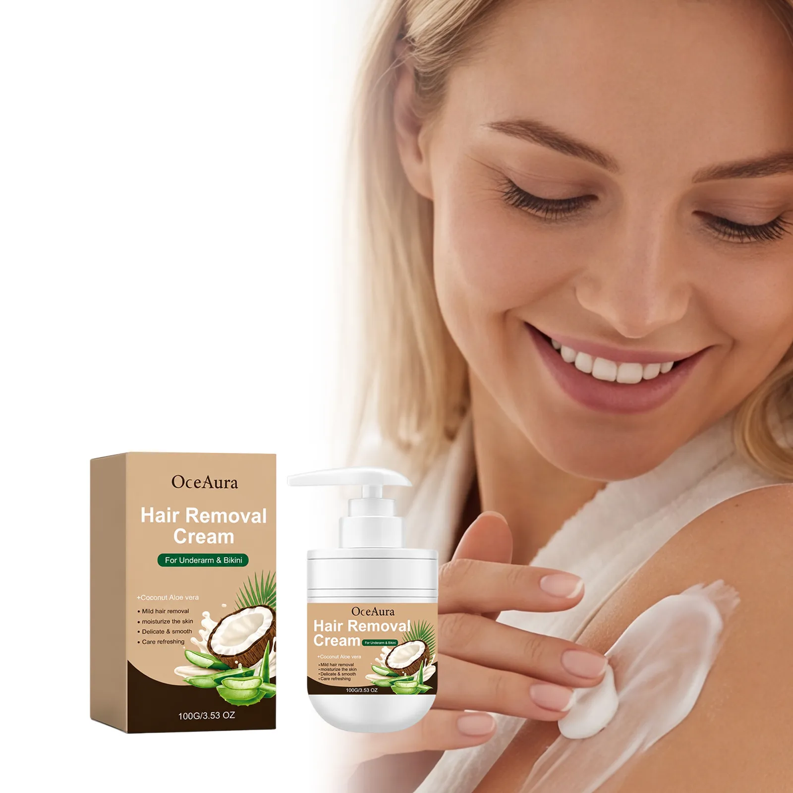 OCEAURA Kokosnuss Aloe Vera Haarentfernungscreme Für Gesicht Körper Achseln Bikini Sanfte Feuchtigkeitsspendende Hautpflege