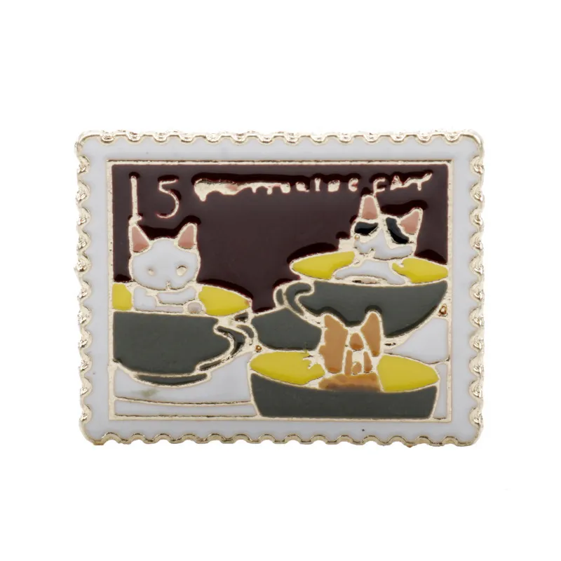 Cartoon Katze Kaffeetasse Briefmarke Emaille Brosche Pin Süße Briefmarke Katze Abzeichen Anstecknadel Schmuck Für Tasche Rucksack