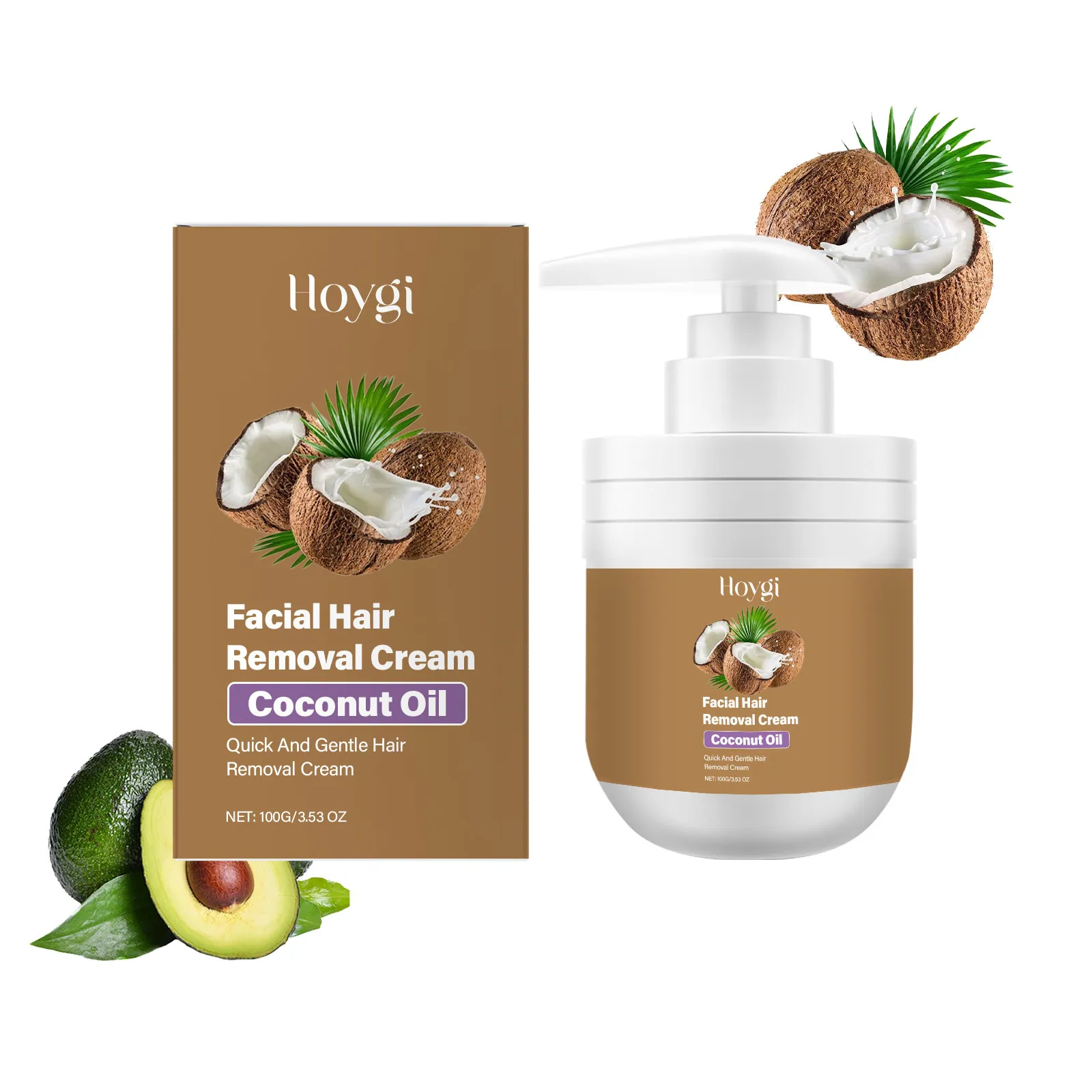 HOYGI Kokosnussöl Gesicht Haarentfernung Creme Sanfte Reizfreie Schnurrbart Bart Entferner Für Männer Frauen Empfindliche Haut