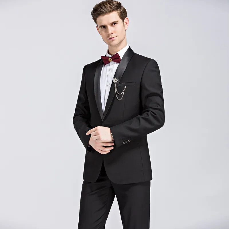 Men Slim Fit Formal Suit Set Acetate Fiber Shawl Lapel Wedding Party Tuxedo Jacket Trousers Vest Ensemble Stage Hosting Wear