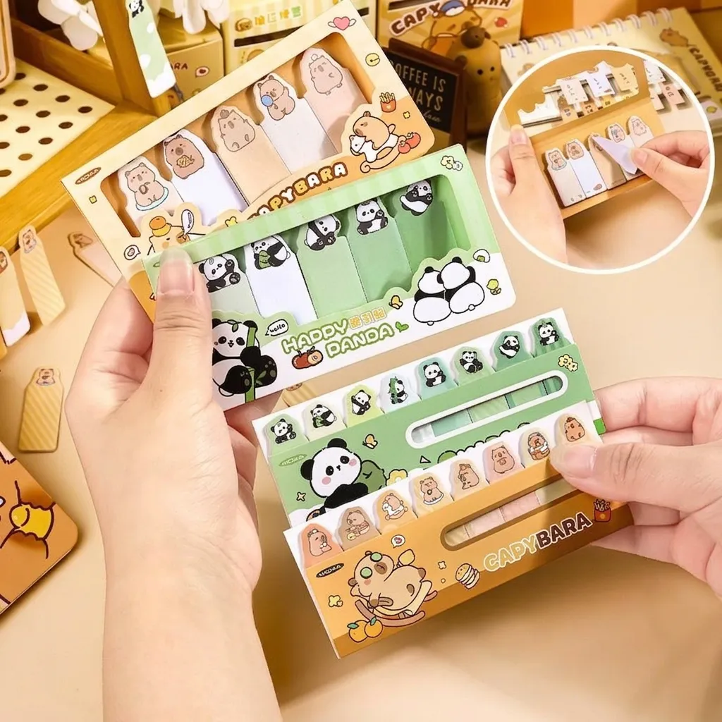 Cute Capybara Panda Index Stickers Set Cartoon Animal Self-Adhesive Memo Pads Kawaii Sticky Notes For Student Office School Stationery Journal Decorative Labels
