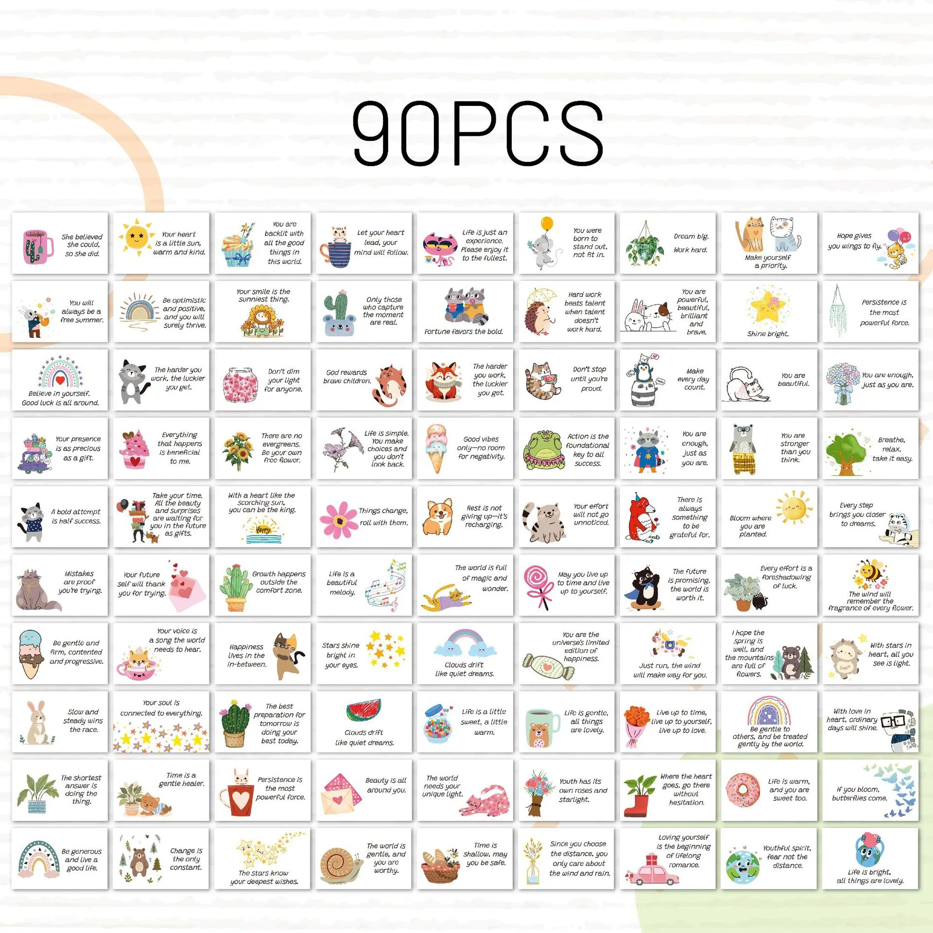 Cartes d'Encouragement Inspirantes Notes de Boîte à Lunch Pour Enfants Rentrée Scolaire Citations Motivationnelles Illustrations de Dessin Animé Dessinées à la Main Mini Cartes