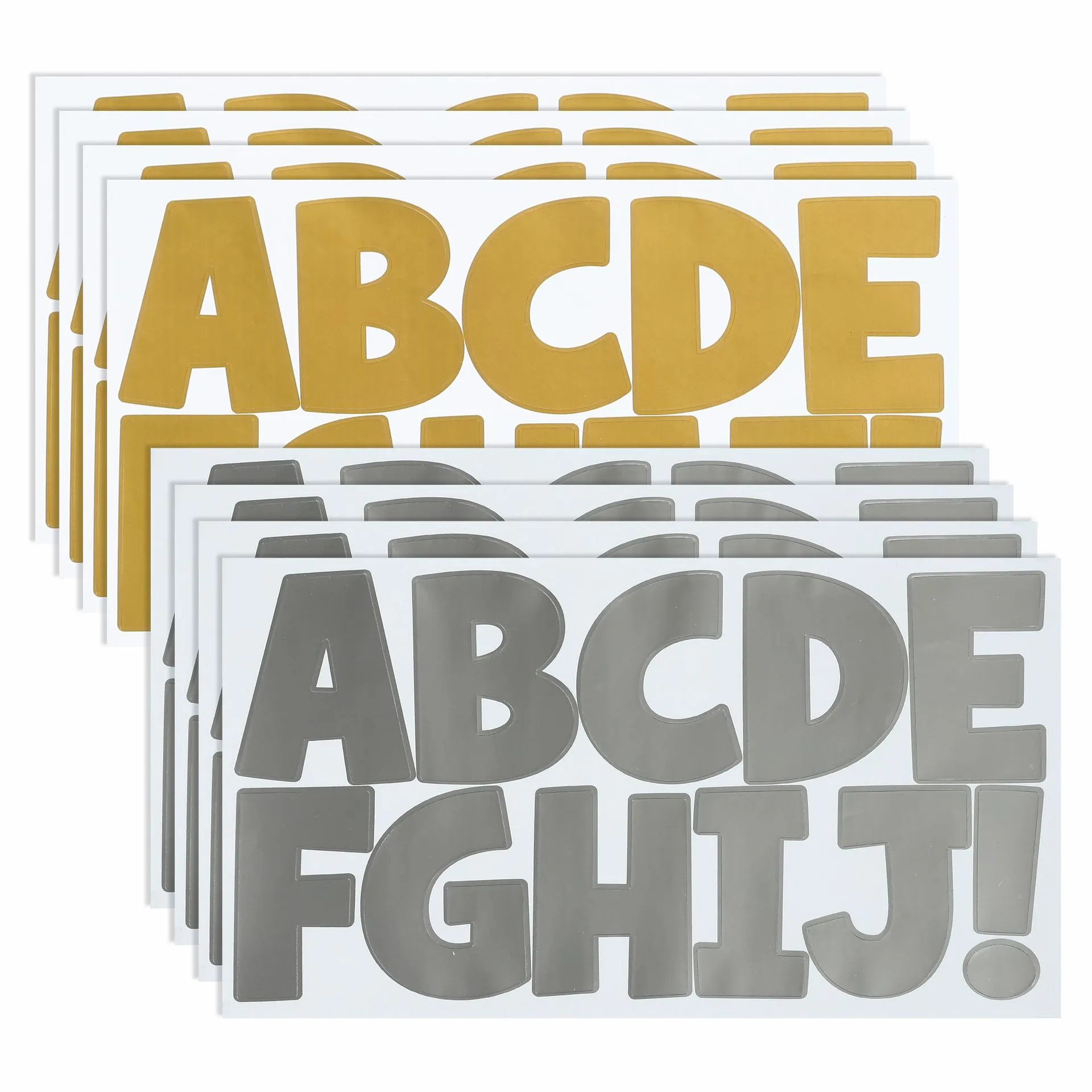 Large Metallic Alphabet Stickers Bright Gold Silver Waterproof Mailbox Car Letter Decals Reflective Adhesive Identification Labels