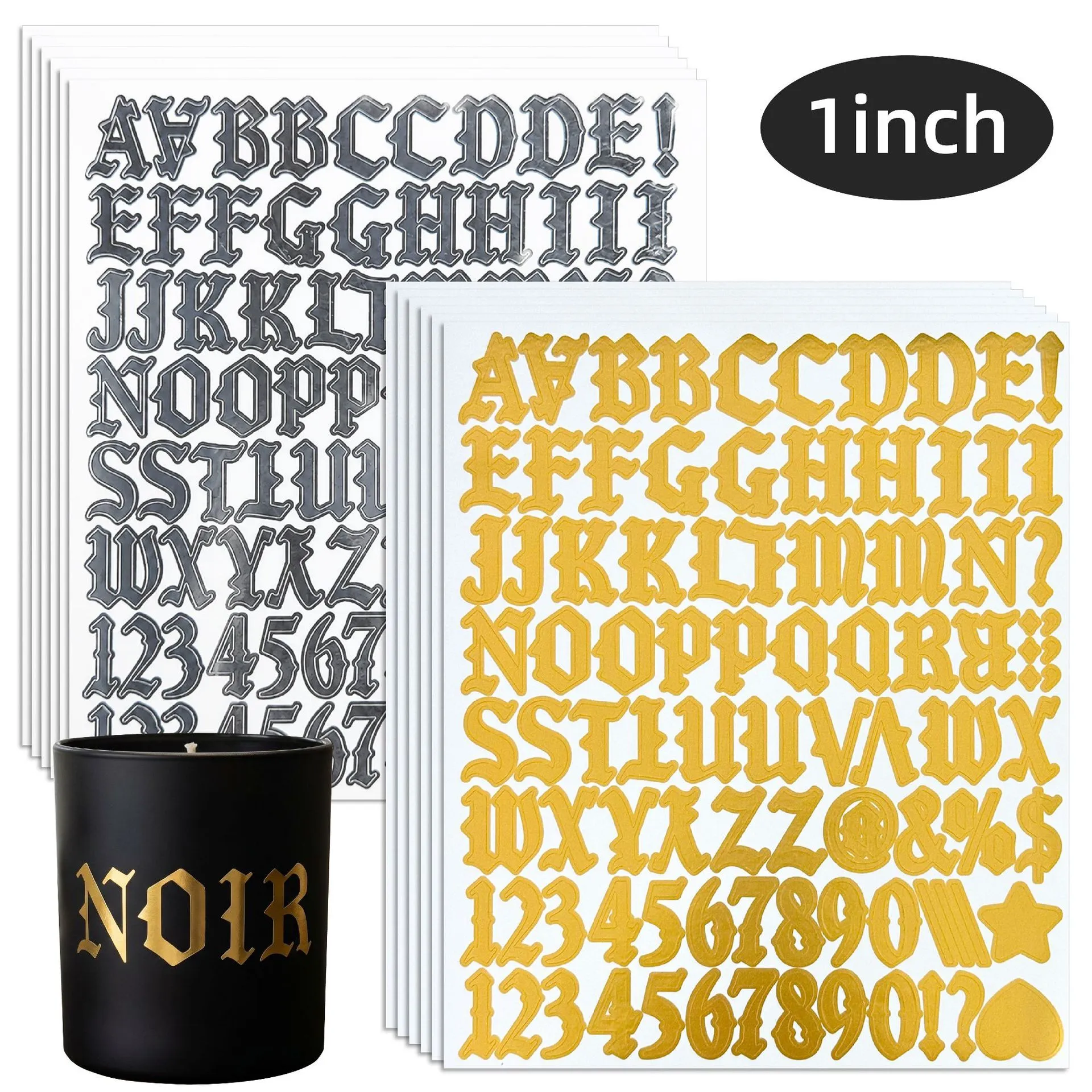 1 Zoll Gothische Alphabet Aufkleber Spiegel Gold Silber Buchstaben Aufkleber Für DIY Hochzeit Weinglas Kerze Tasse Wasserdichte Vinyl Aufkleber