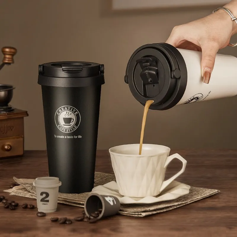 Portable 304 Stainless Steel Vacuum Insulated Coffee Tumbler With Handle Leakproof Travel Mug For Office Car Home