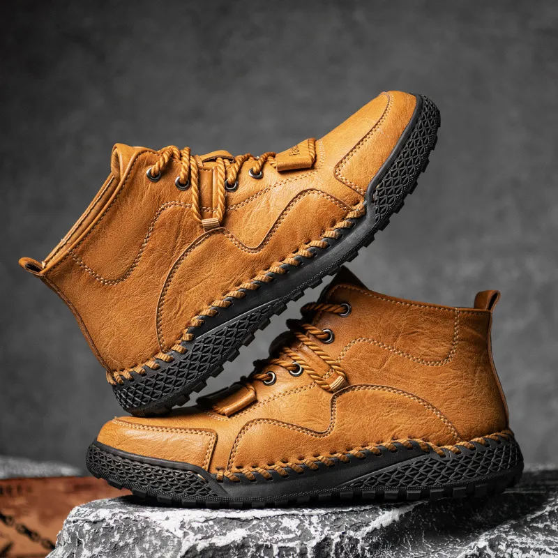 Botas Martin Informales para Hombre de Cuero de Vaca y Microfibra Cosidas a Mano Botas de Senderismo Antideslizantes Retro