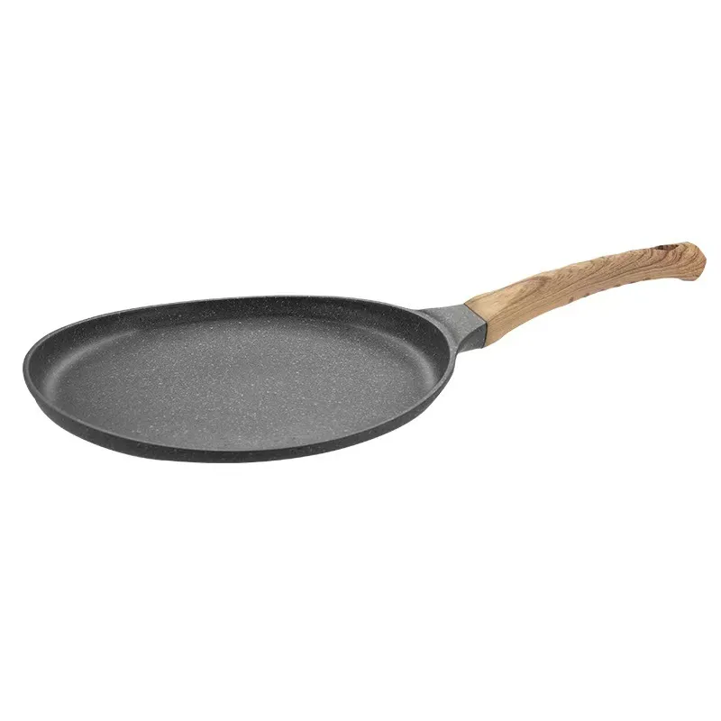 Non-stick Aluminum Alloy Crepe Frying Pan With Maifan Stone Coating Wood-Look Handle Pancake Pan For Induction Gas Stove