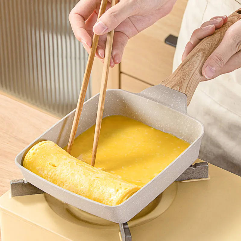 Japanische Tamagoyaki Pfanne Maifan Stein Antihaft Rechteck Omelett Bratpfanne Mit Holzmaserung Griff Für Induktion Gasherd