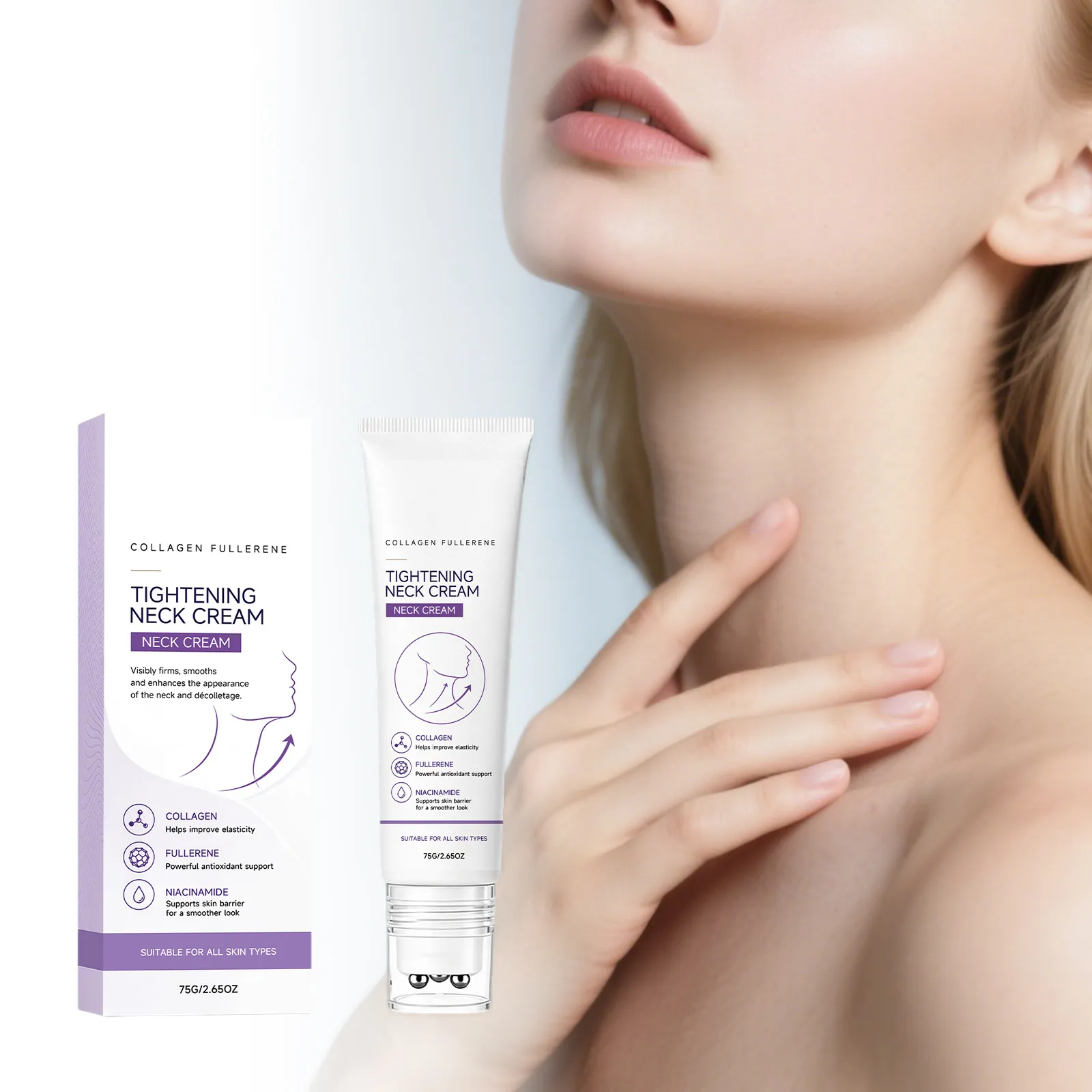 Collageen Fullerene Verstevigende Nekcrème Hydraterende Anti Aging Huidverzorging Gladde Massagecrème Met Rollerball