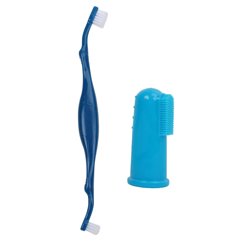 Set Spazzolino da Denti per Animali Domestici Spazzolino a Doppia Testa e Spazzolino da Dito per Cani e Gatti Strumento