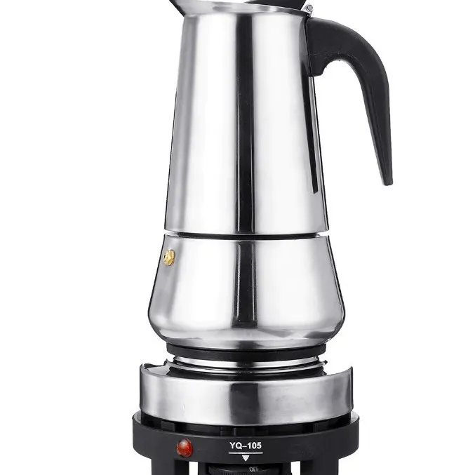 Stainless Steel Moka Pot And Electric Stove Combo Coffee Maker Set With Heating Base For Home Office Kitchen