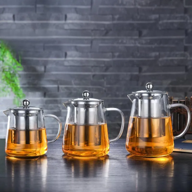 Teiera in Vetro Borosilicato Resistente al Calore Con Infusore in Acciaio Inossidabile Teiera Trasparente per Tè Sfuso per Casa Ufficio Cucina