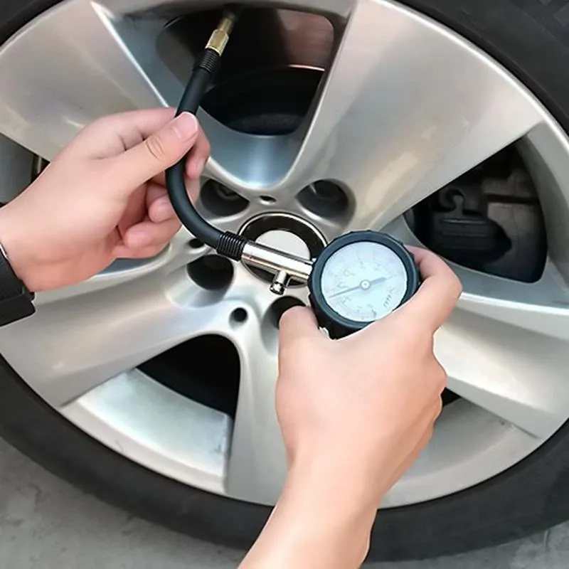 Portable Mechanical Tire Pressure Gauge Heavy Duty Tire Air Pressure Tester With Flexible Hose And Release Valve For Car Vehicle