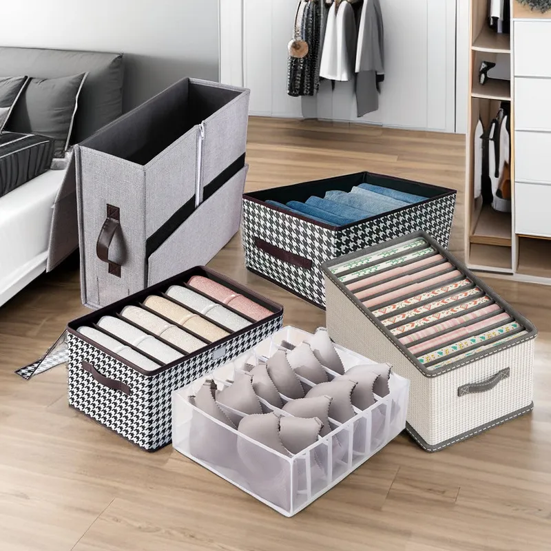 Boîte de Rangement de Vêtements en Tissu Pliable Organisateur de Grille Panier de Rangement de Placard Avec Couvercle Pour Draps Sous-vêtements