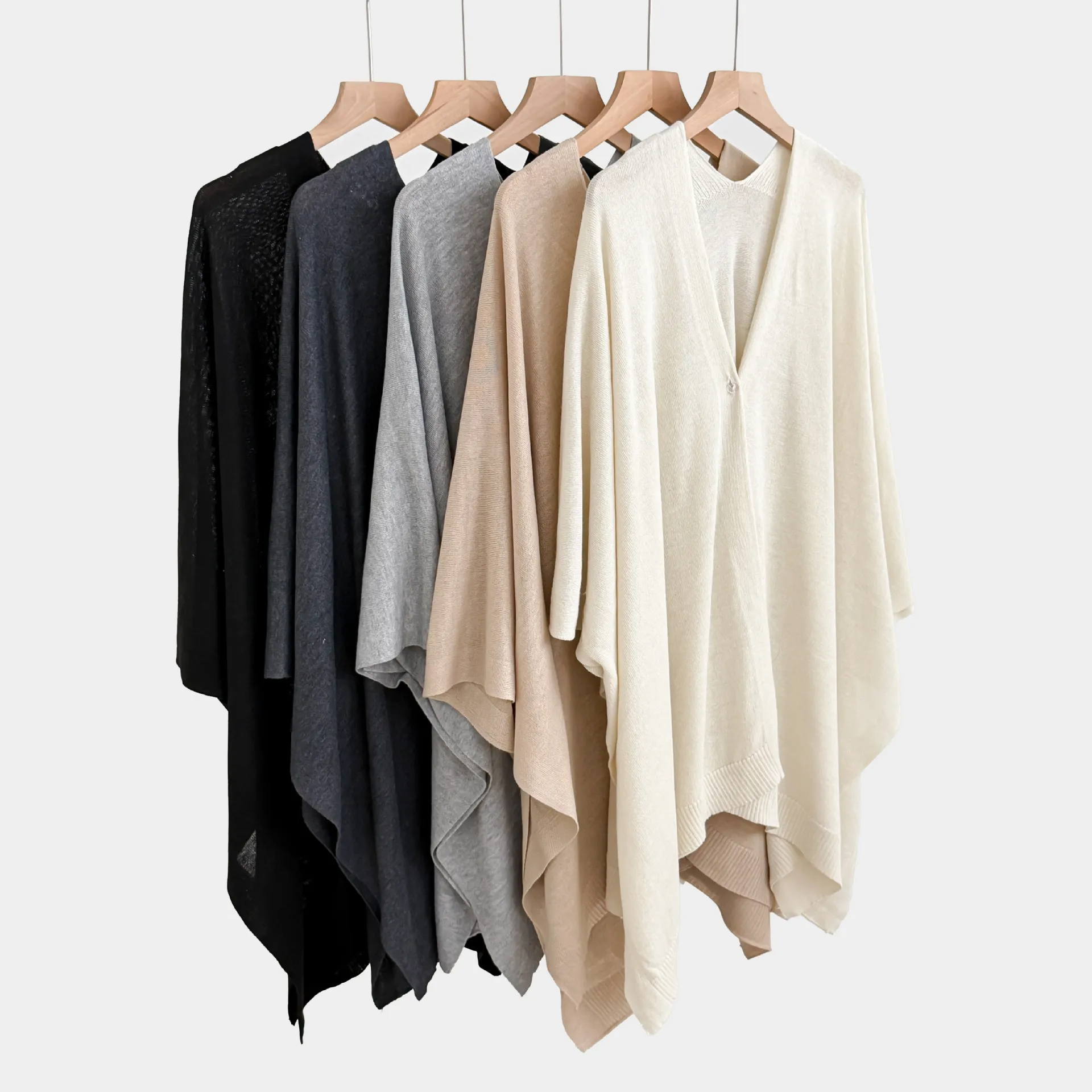 Scialle Mantella in Maglia Tinta Unita da Donna Aperto Davanti Bottone Singolo Cardigan Casual Largo Moda Versatile