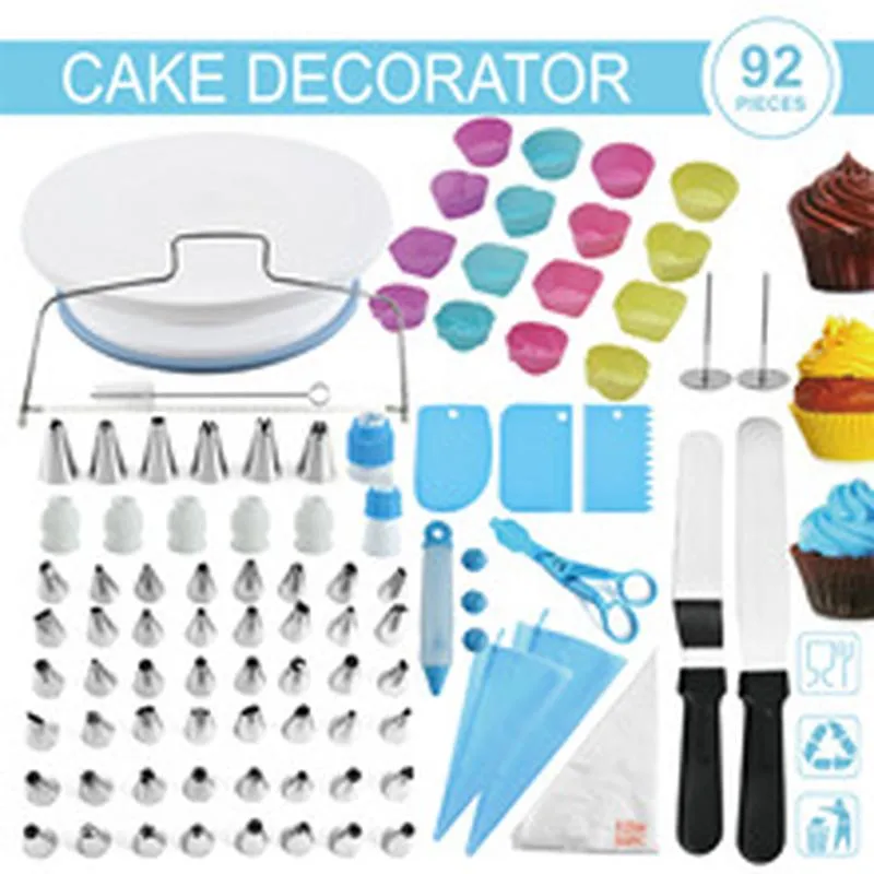 Stainless Steel Piping Tips Set Cake Decorating Supplies Professional Baking Tools Kit with Turntable and Piping Bags