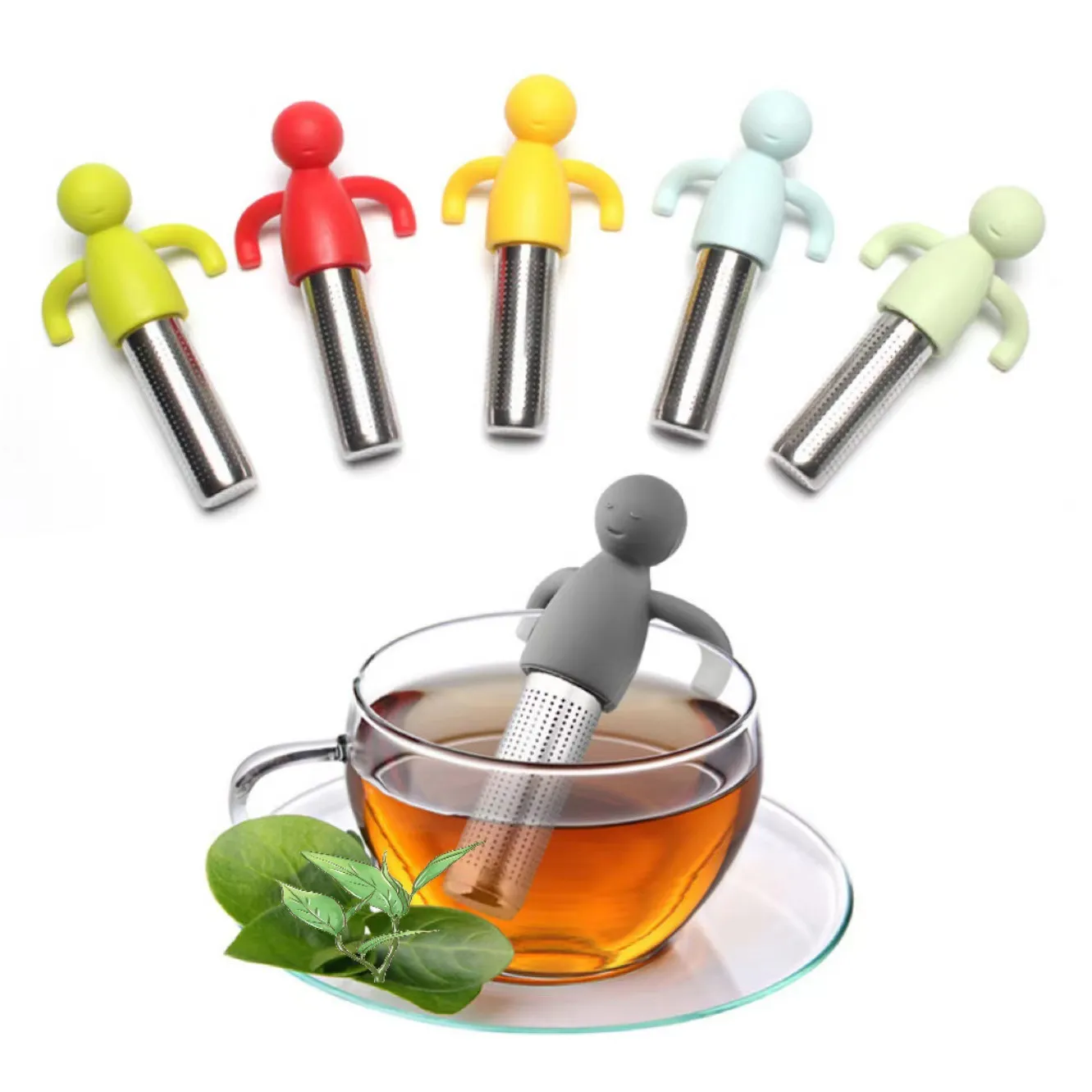 Infusor de té de silicona humanoide creativo de acero inoxidable lindo filtro de té de hojas sueltas para oficina hogar cocina vajilla de té regalo
