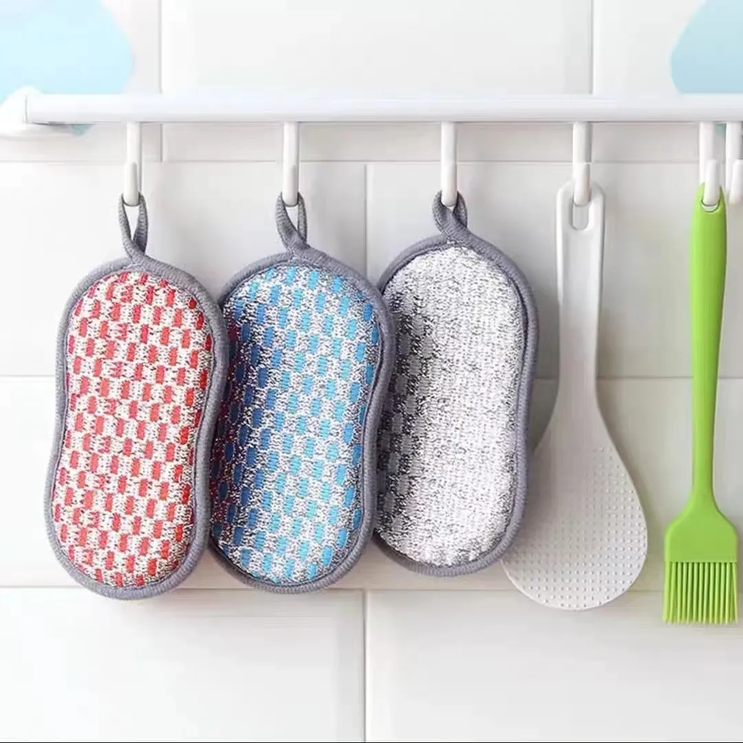 Double Sided Dishwashing Sponge Kitchen Cleaning Scouring Pad Thickened Sponge Wipe Dish Brush Scrub Sponge Tool