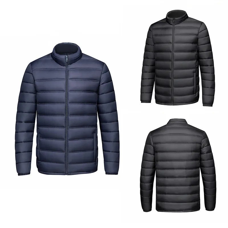 Chaqueta Acolchada de Invierno Casual para Hombre Color Sólido Cuello Alzado Espesa Cálida Manga Larga Cremallera Abrigo