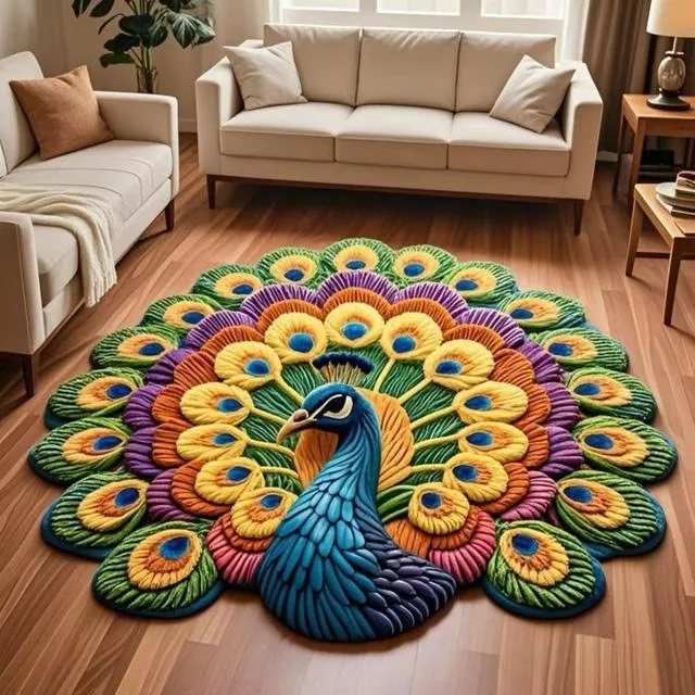 Pfau Blumen Kristall Gesichtsfeld Runde Bodenmatte Rutschfest Wohnzimmer Sofa Couchtisch Matte Amerikanischer Stil Teppich