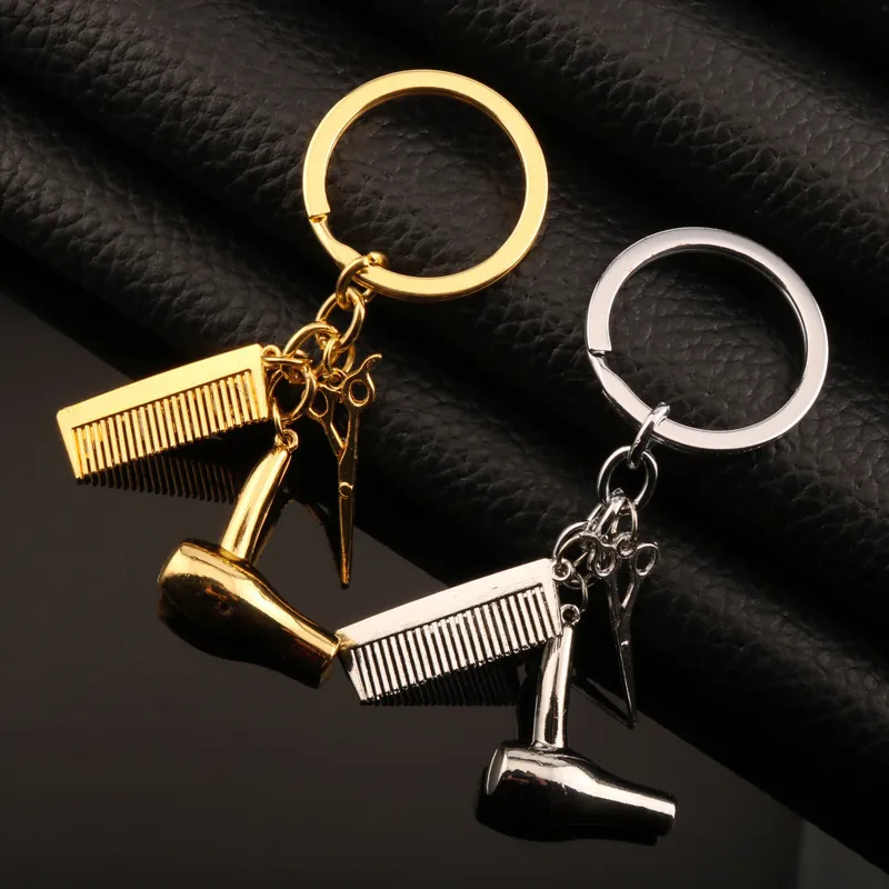 Llavero de Herramienta de Peluquería Creativo Metal Secador de Pelo Tijeras Peine Colgante Llavero Moda Bolso Encanto Joyería Regalo