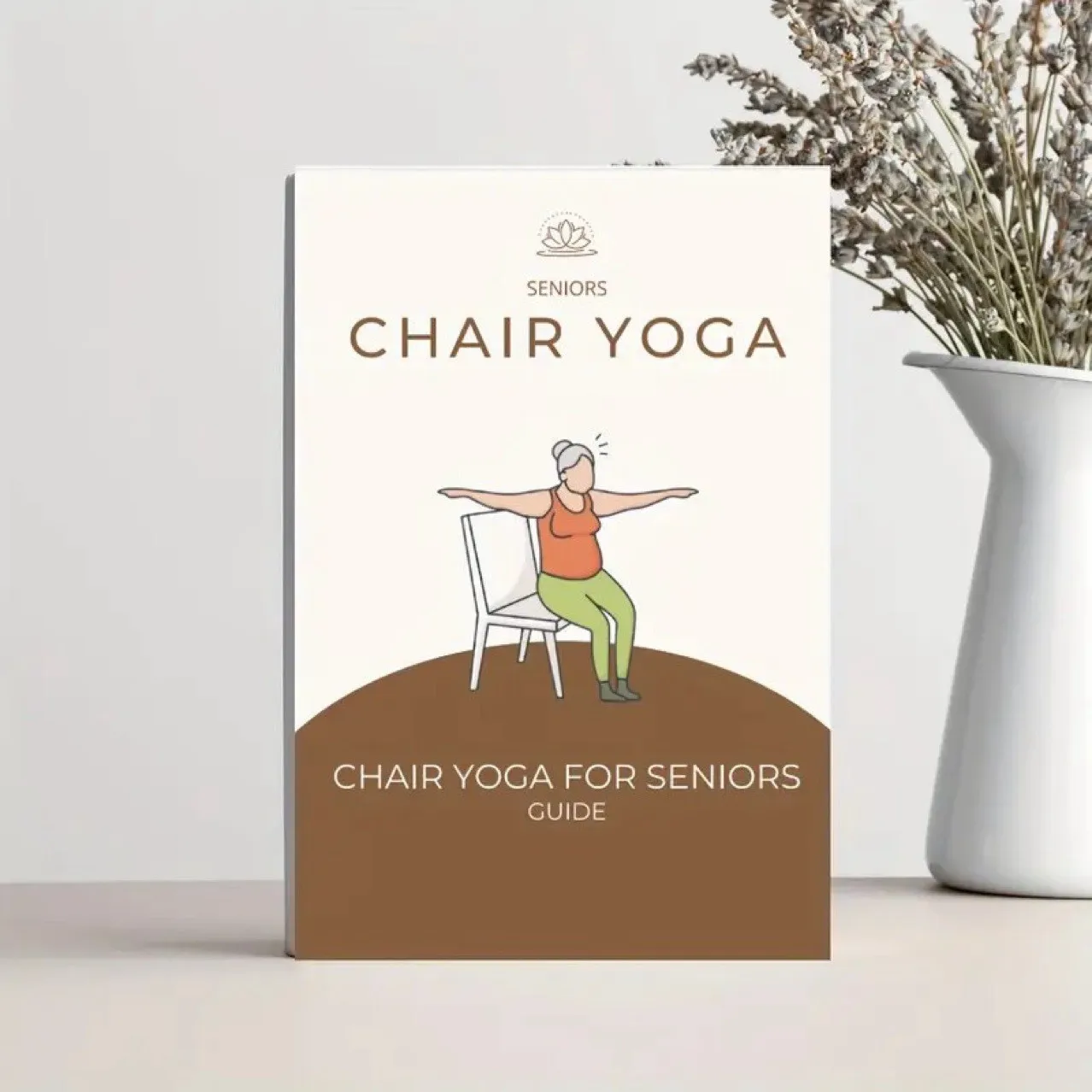 Senioren Stuhl Yoga Gewichtsverlust Übungsanleitung Buch Minimalistisch Weißer Umschlag Papier Notizbuch Fitness Workout Journal