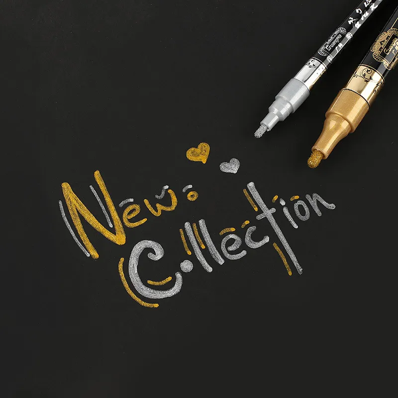 Guangna Metallic Marker Pen Gold Silver Waterproof Oil Based Permanent Marker For DIY Crafting Black Cardboard Greeting Card Signature Art Supplies