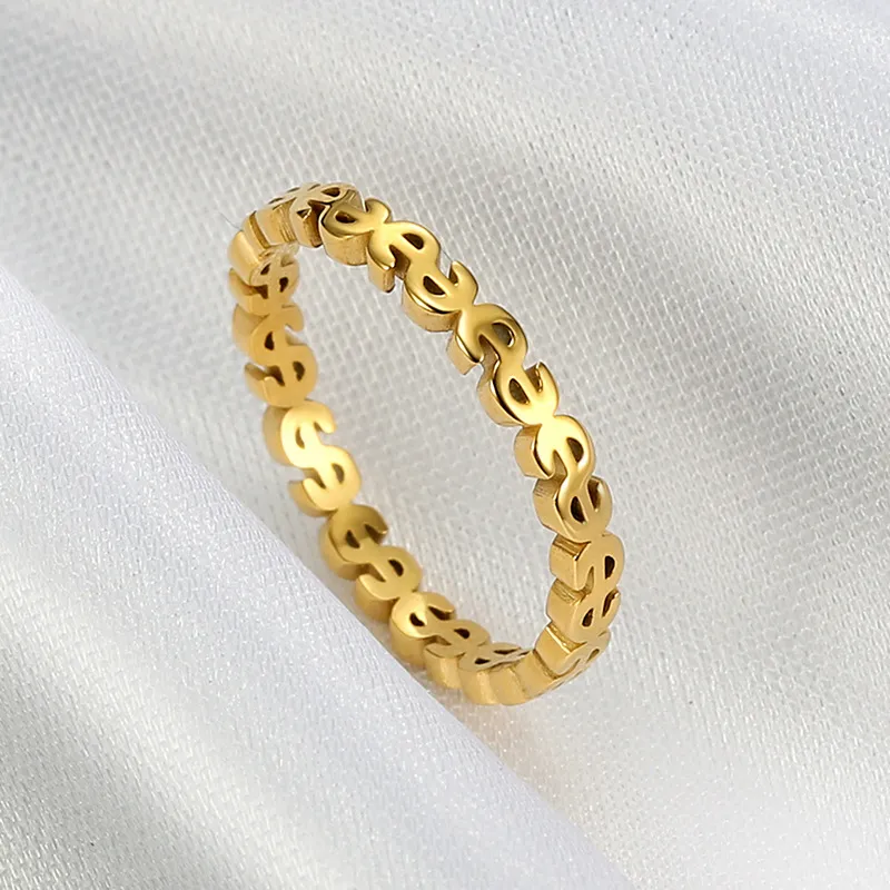 Creative Dollar Sign Ring For Women Simple Titanium Steel Gold Plated Cutout Finger Ring Fashion Jewelry Gift