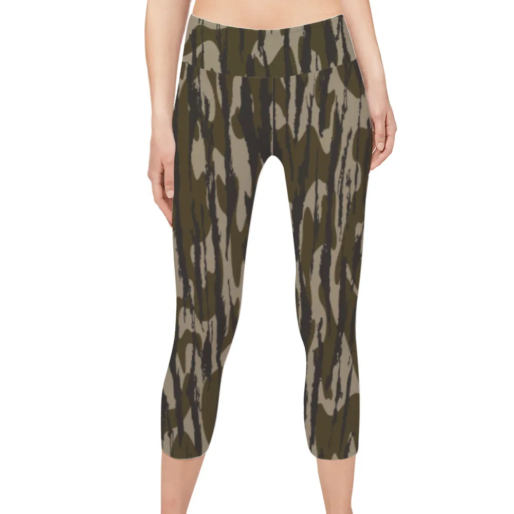 Damen Capri Leggings Aktiv Fitness Yoga Hosen Hohe Taille Dehnbar Bedruckt Trainingshose
