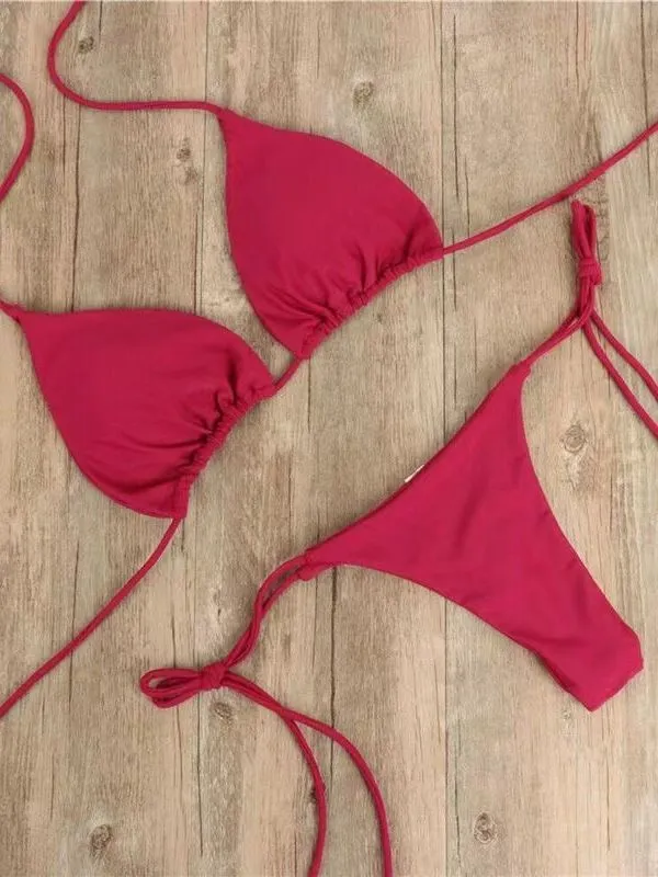Donna Sexy Halter Bikini Set Tinta Unita Imbottito Due Pezzi Costume da Bagno Estate Spiaggia