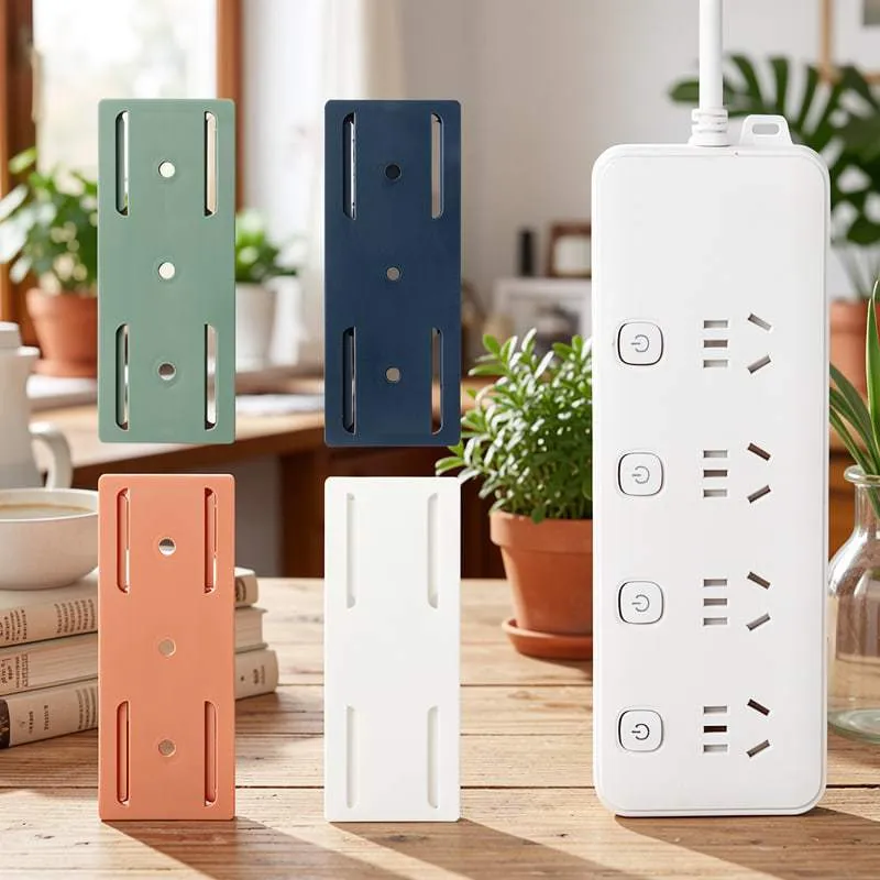 Punch-Free Power Strip Holder Wall Mounted Socket Fixer Plastic Desktop Storage Organizer For Home Office Kitchen