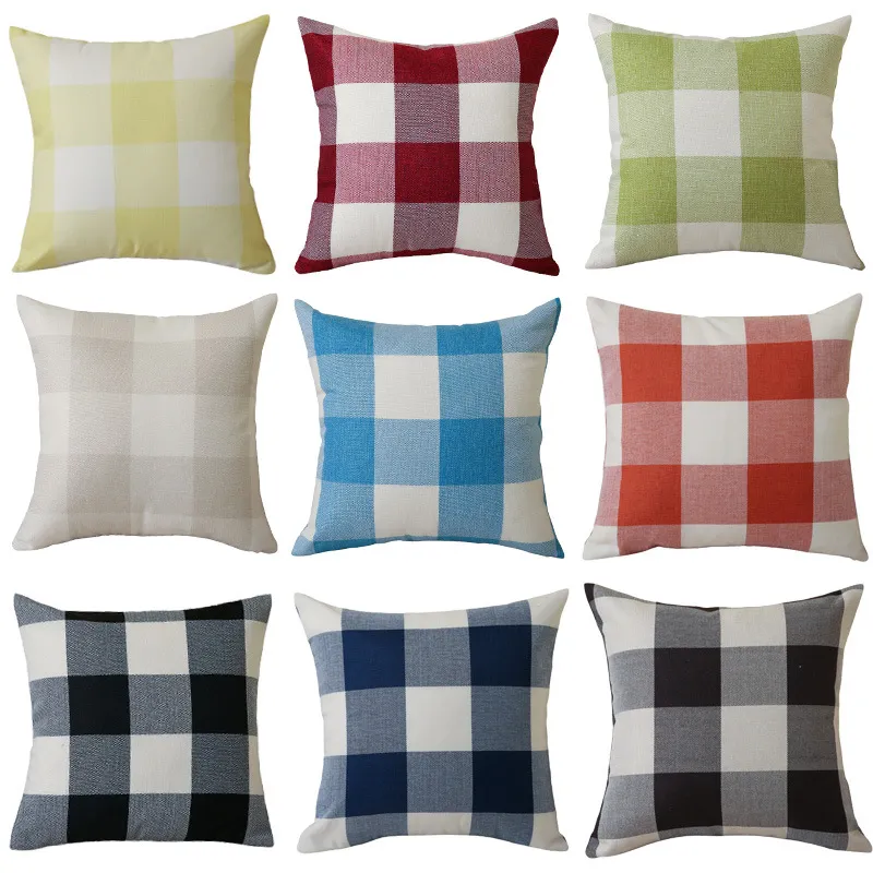 Klassisches Buffalo Plaid Kariertes Wurfkissen Mit Füllung Polyester Leinen Mischung Quadratischer Kissenbezug Für Sofa Couch