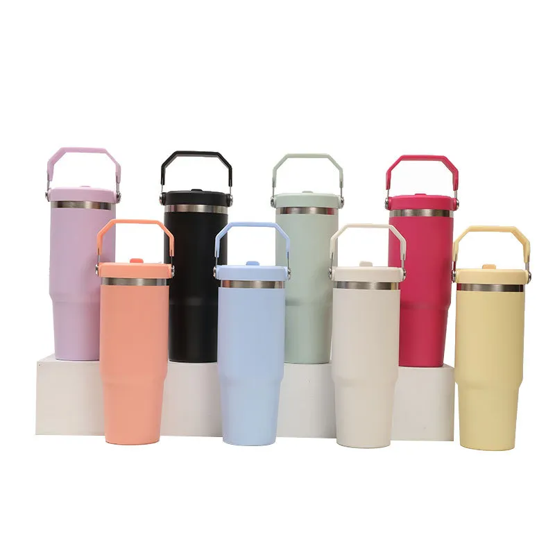 Large Capacity Stainless Steel Tumbler With Handle And Straw Lid Vacuum Insulated Travel Mug Leakproof Double Wall Car Cup