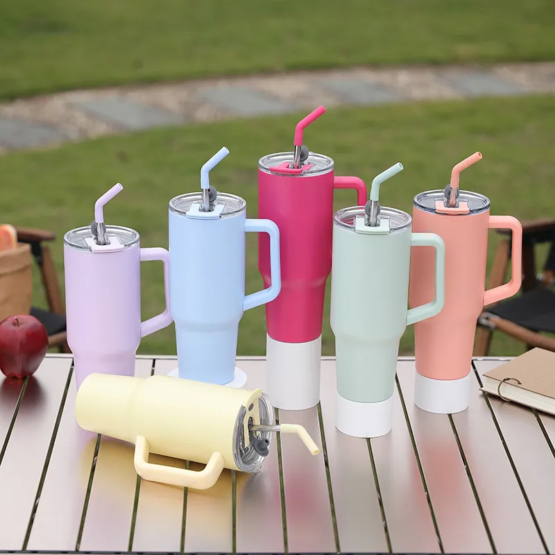 Large Capacity Stainless Steel Insulated Tumbler With Handle And Straw Leak Proof Double Wall Travel Car Mug