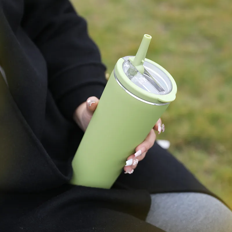 Bottiglia d'Acqua Isolata Sotto Vuoto in Acciaio Inossidabile Con Cannuccia e Maniglia Tazza Termica Portabile per Sport all'Aperto