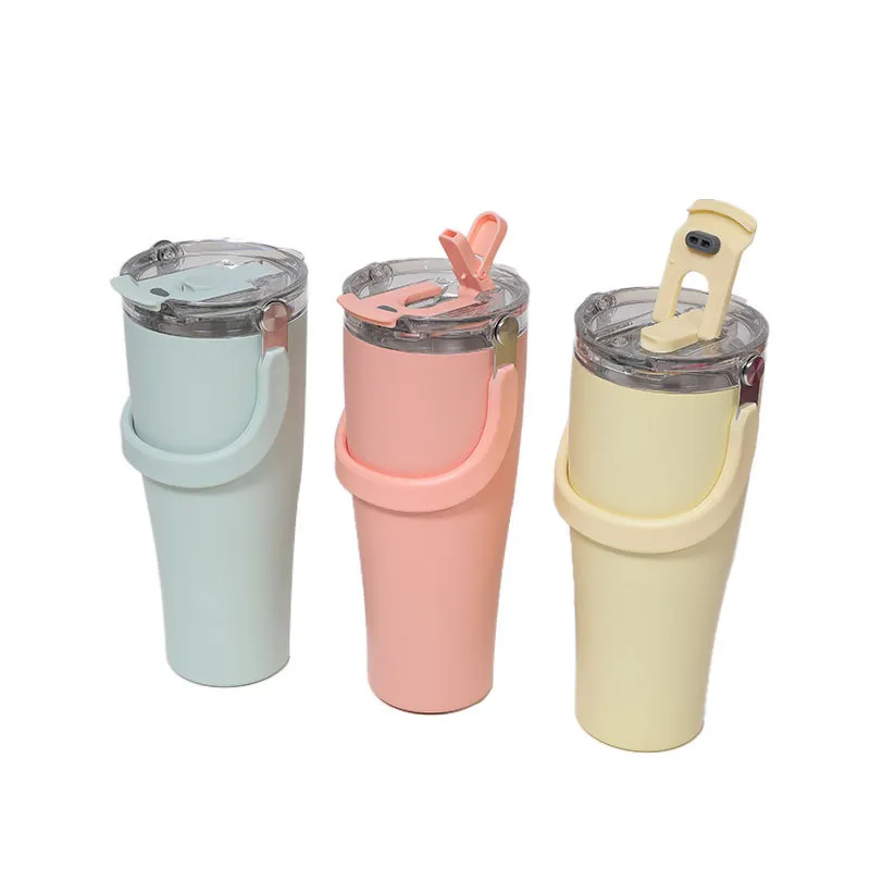 Stainless Steel Insulated Tumbler With Handle And Straw Large Capacity Vacuum Travel Mug Car Cup For Outdoor Office