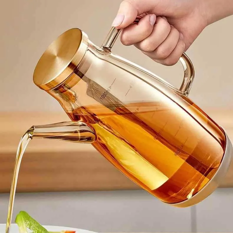 Bottiglia Dispensatore di Olio in Vetro Borosilicato Resistente al Calore Cucina Cottura Salsa di Soia Aceto Scala Chiara