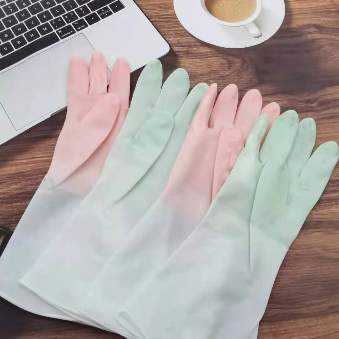Gants de Nettoyage Domestiques Longs Imperméables en PVC Gants de Vaisselle avec Joli Imprimé