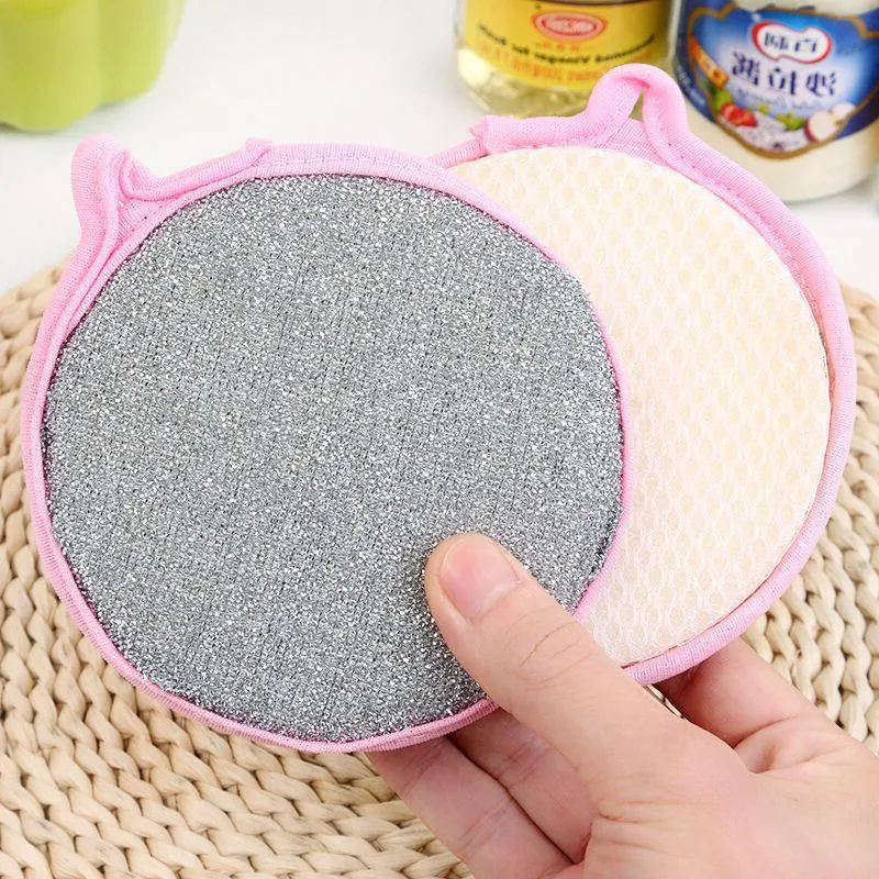 Double Sided Dish Washing Sponge Scouring Pad Metallic Wire Kitchen Cleaning Cloth
