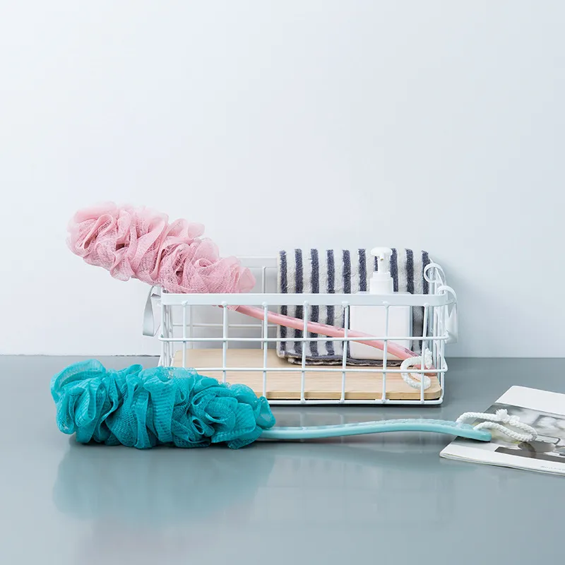 Langstelige Badborstel Met Zachte PE Gaas Pouf Exfoliërende Schrobbelende Lichaamsborstel Voor Douche Badkamer Reinigingsmiddel