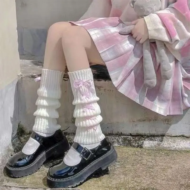 Japanisch Süß Kreuzgurt JK Beinwärmer Herbst Winter Warm Lange Socken Süß Schleife Gestapelte Socken Damen