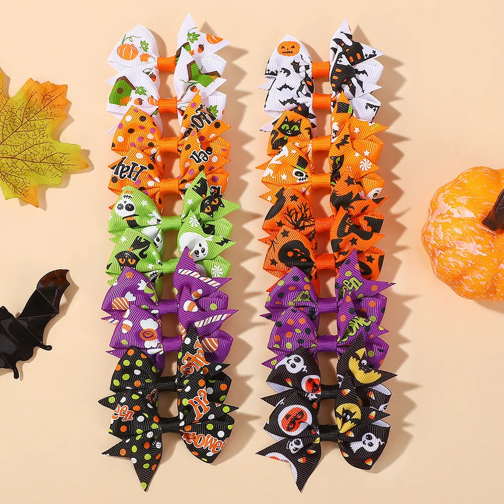 Halloween Kinder Schleife Haarspangen Polyester Ripsband Kürbis Geist Fledermaus Druck Entenschnabel Clips Festliche Party Haarschmuck Für Mädchen