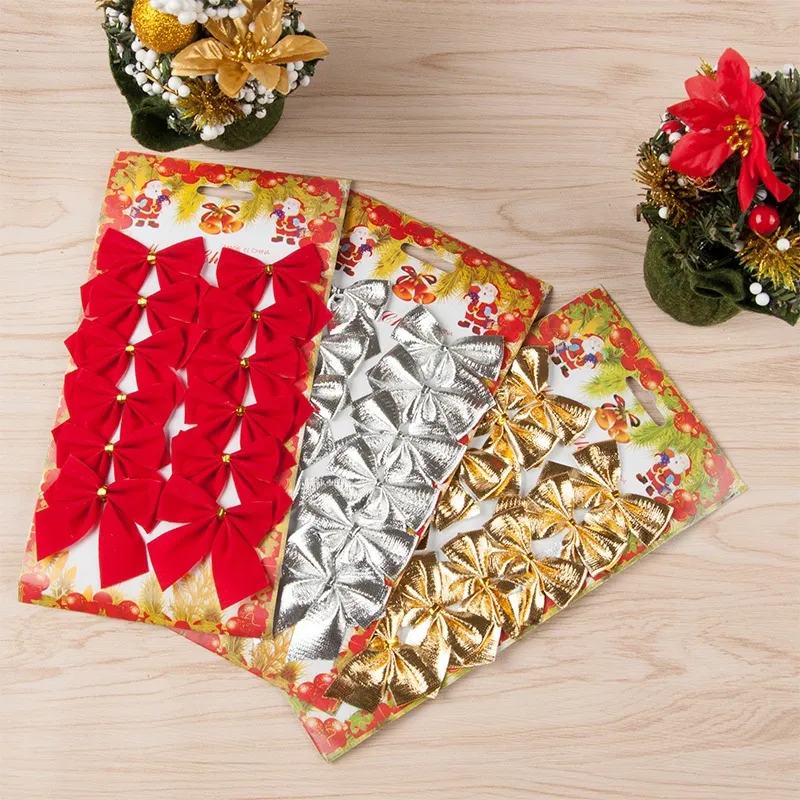 Christmas Bow Decorations Red Gold Silver Bowknots Hanging Ornaments For Christmas Tree Holiday Party Home Decor