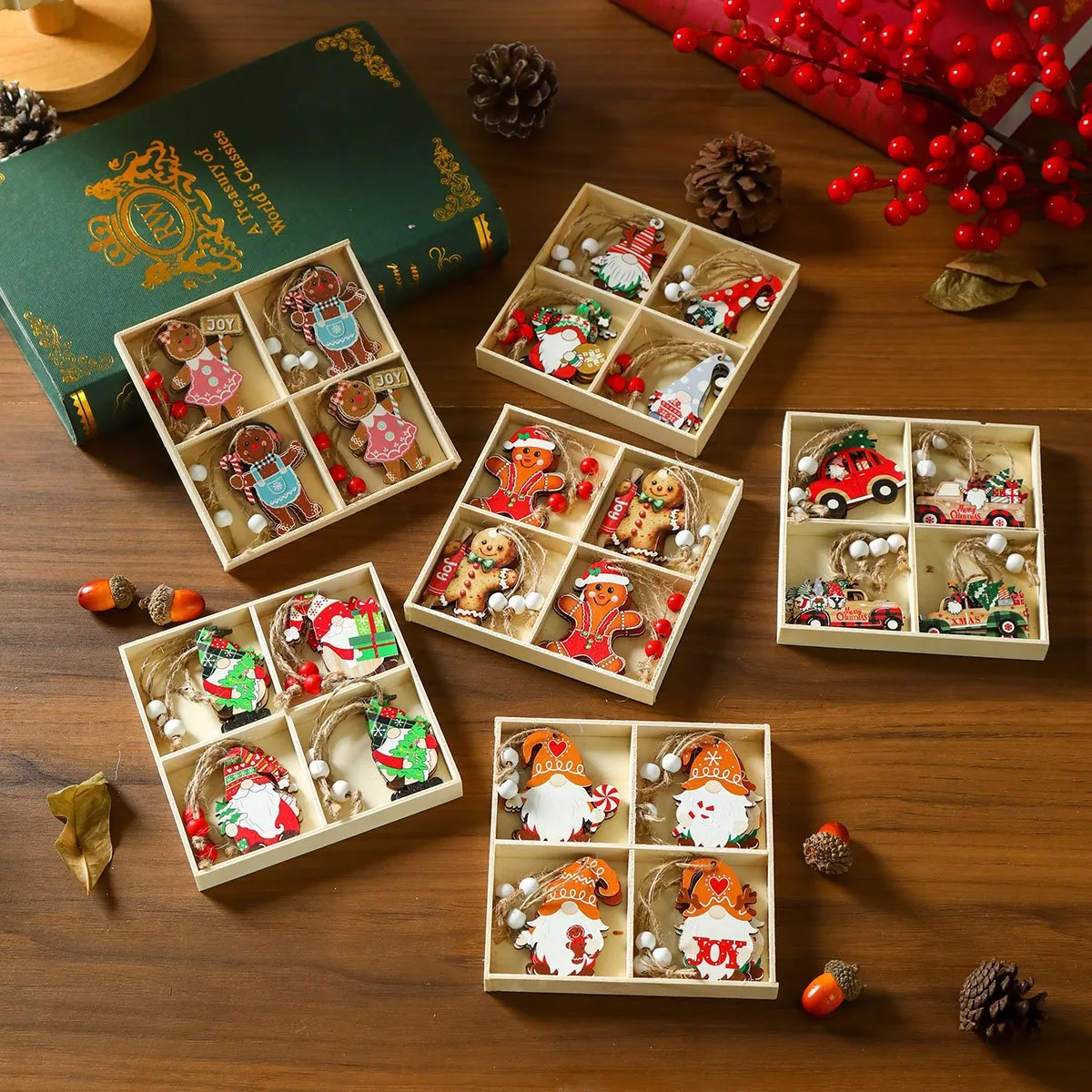 Hölzerne Weihnachtsbaum Hängeornamente Süßer Zwerg Lebkuchenmann Weihnachtsbaum Deko Feiertag Party Hängende Anhänger