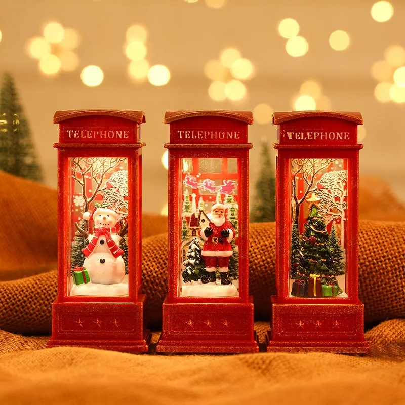 Christmas Luminous Night Light Telephone Booth Oil Lamp Candle Lamp Festive Home Decor Ornament