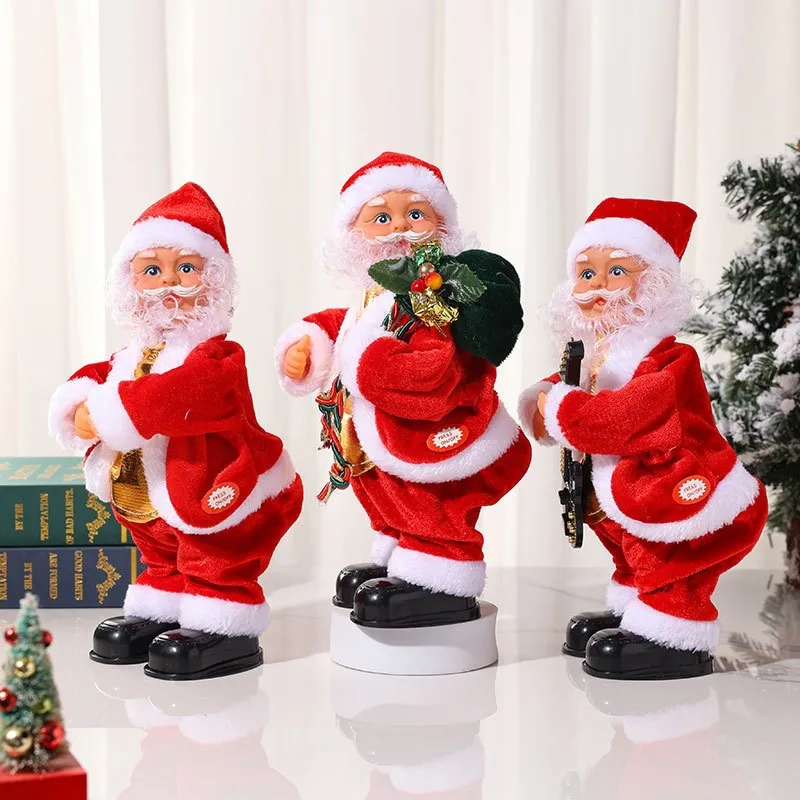 Electric Santa Claus Doll Singing Dancing Twerking Toy with Guitar Backpack Christmas Gift Home Party Decoration