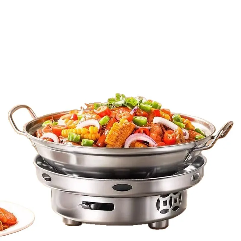 Portable Stainless Steel Alcohol Stove Small Hot Pot Outdoor Camping Tea Boiling Dry Pot Cookware