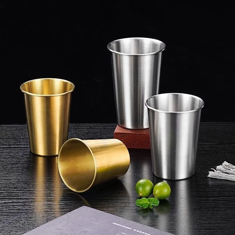 Style Industriel Tasse à Bière en Acier Inoxydable Bord Roulé Monocouche Boisson Froide Tasse de Camping Goblet en Métal