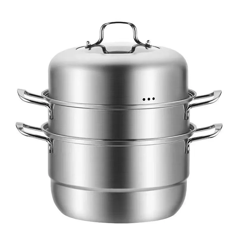 Thickened Stainless Steel Steamer Pot Multi-Layer Soup Steamer Cookware Set with Glass Lid for Home Kitchen Cooking